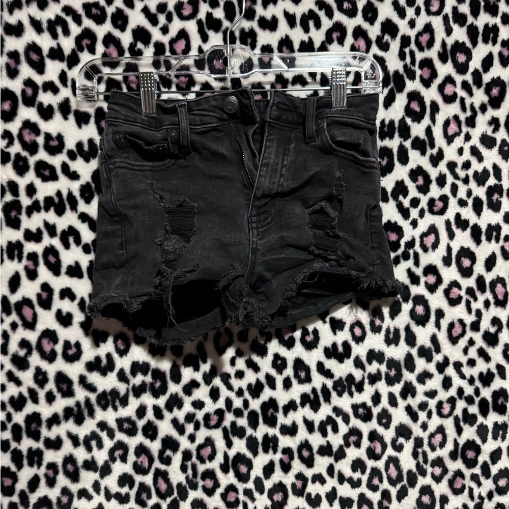 Black Distressed Denim Shorts
